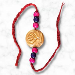 Pink Purple Rose Wooden Rakhi