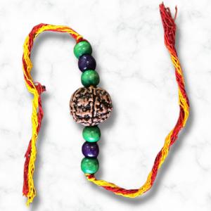 Green Purple Rudraksh Wooden Rakhi