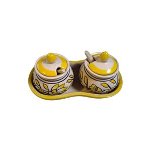 mustard bloom blue pottery ceramic pickle jar