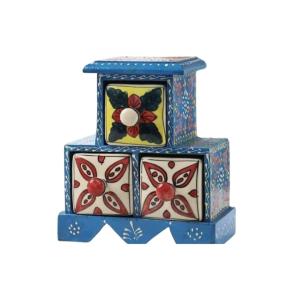 aqua blue pottery wooden ceramic jewellery box