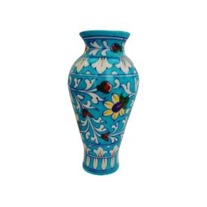 Aqua Floral Blue pottery ceramic vase