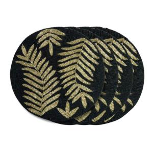 Black Tropical leaf Beaded Table Placemats