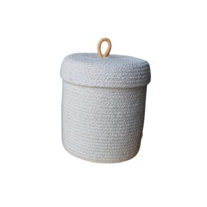 White Cylinder Storage Organiser Basket with Loop Lid