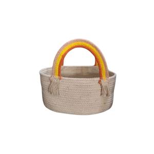 Tri colour handle with beige base cotton rope gift hamper basket