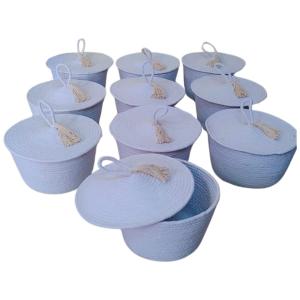 White Loop Lid Tassel Cotton Rope Gift Hamper Basket