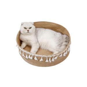 Natural Jute White Tassels Small Dog and Cat Bed