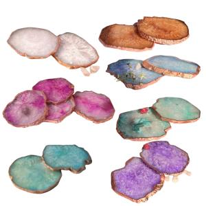 Crystal Agate Coasters with rose gold plating set of 2