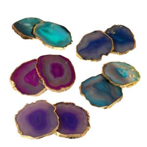 Brazilian Agate Coasters with Gold plating set of 2