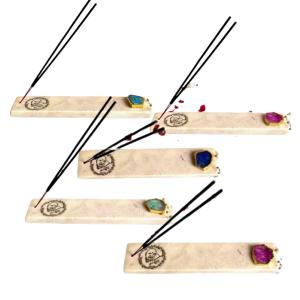 Guru Ji White Marble and Crystal Agate Incense Stick Holders