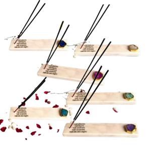 Namokar Mantra White Marble and crystal agate incense stick holders
