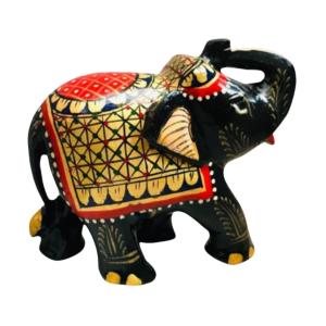 Gold Embellished Handcrafted Wooden Elephant Showpiece