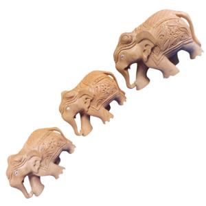 Natural Hand carved and etched wooden elephants showpiece