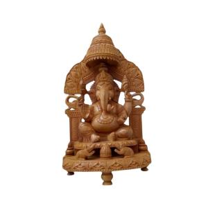 Ganesha on Throne wooden hand carved showpiece idol statue murti