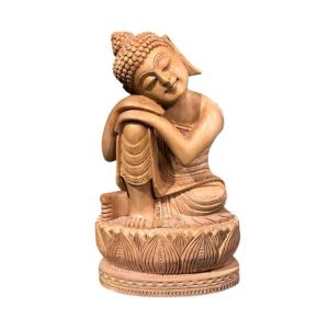 Buddha Relaxed Position Hand carved wooden Idol Statue Murti Showpiece