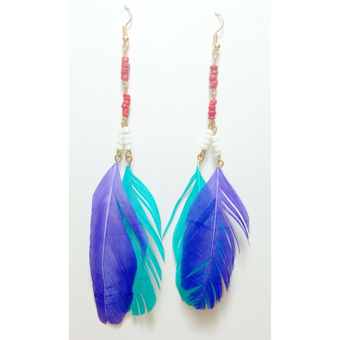 Bohemian Style Long Dangle Feather Earrings  2 Colorful Options  Neshe  Fashion Jewelry