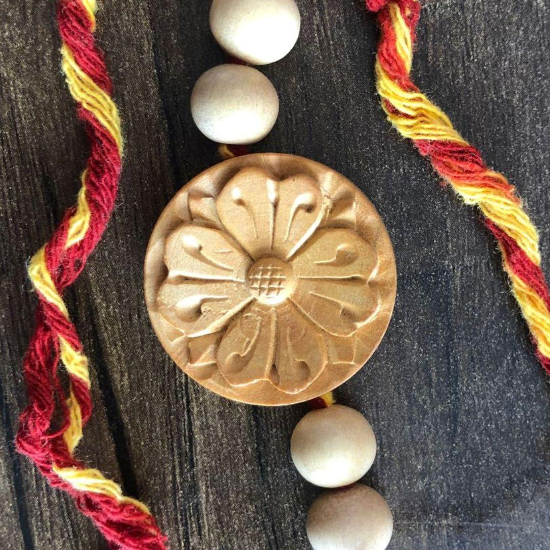 Periwinkle floral Wooden Rakhi