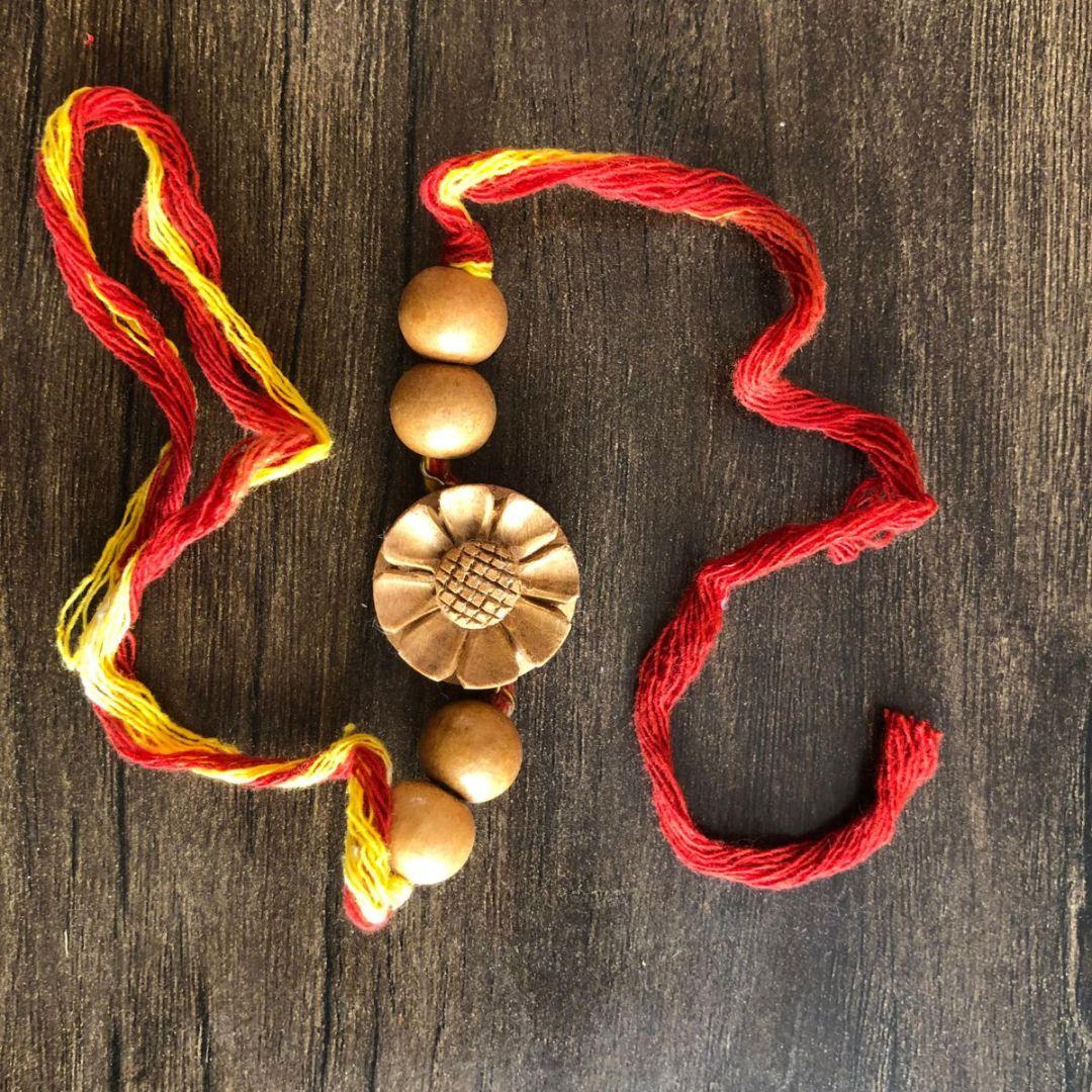 Buddha floral Wooden Rakhi