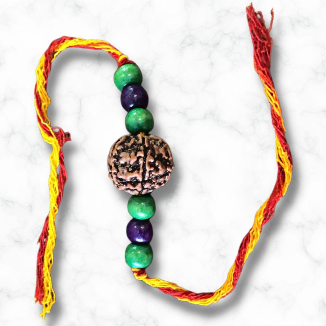 Green Purple Rudraksh Wooden Rakhi