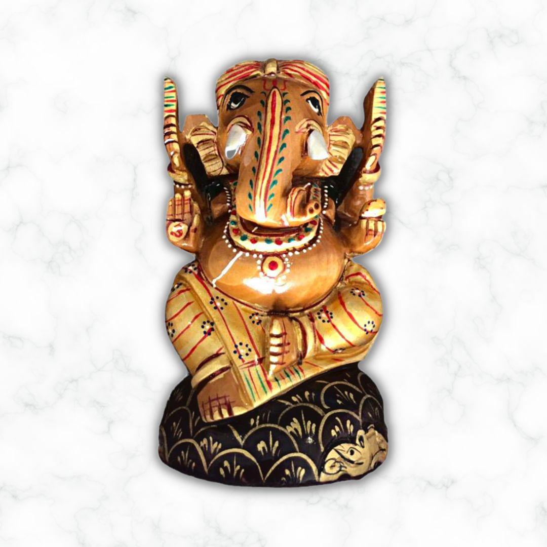 Gold Leaf Wooden Ganesha Murti