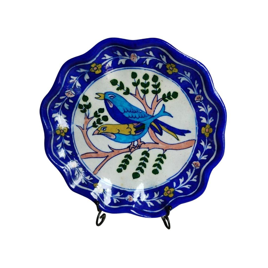 blue jay blue pottery decor plate