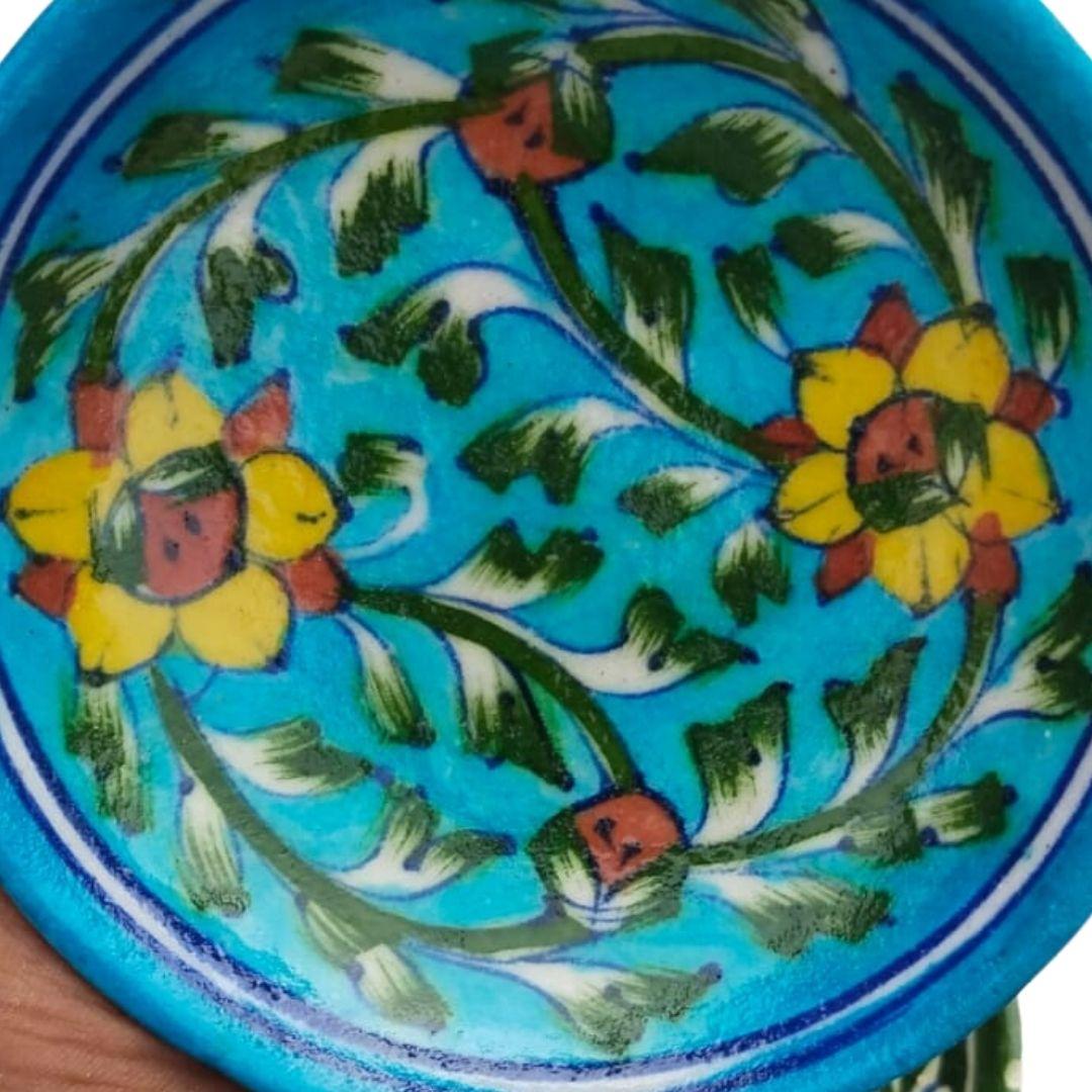 blue canary blue pottery decor plate