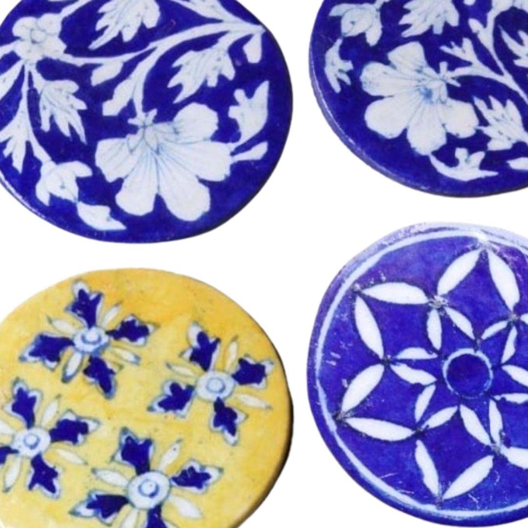 Turkish bloom blue pottery ceramic coasters