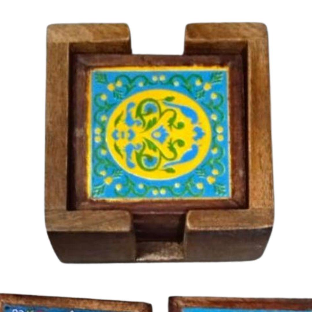 Jaipuri tile coasters set with holder