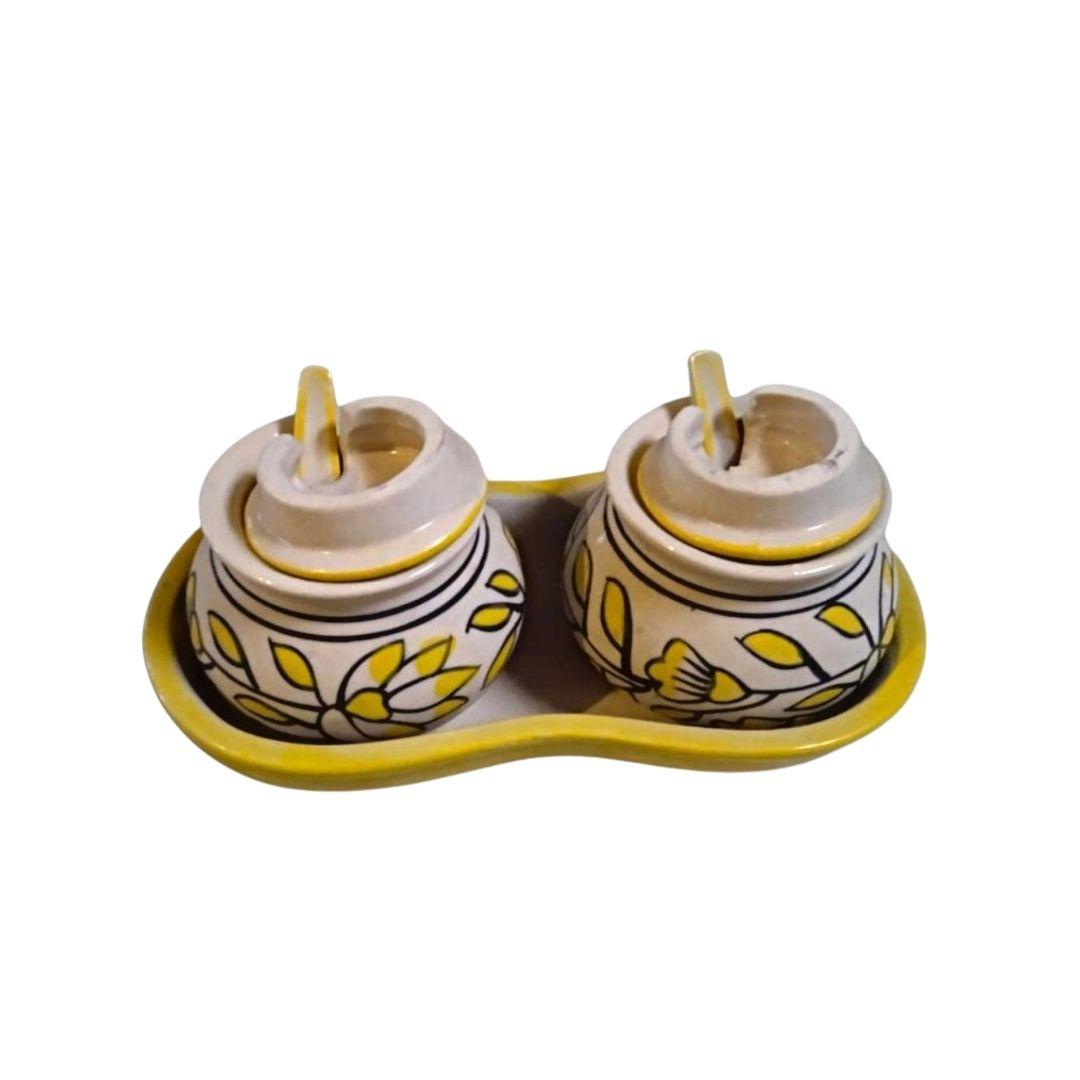 mustard bloom blue pottery ceramic pickle jar