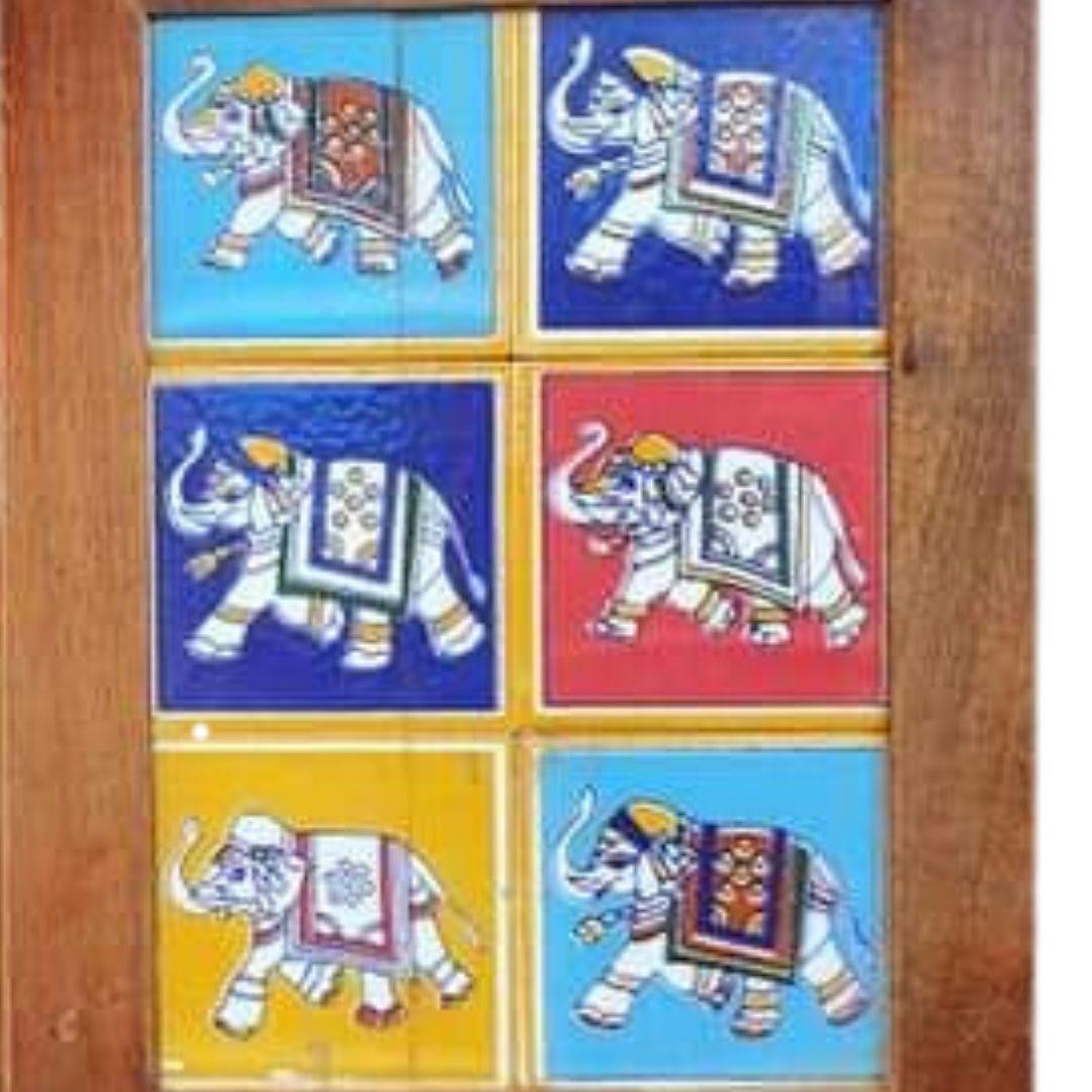 Wooden Elephant tiles serving tray