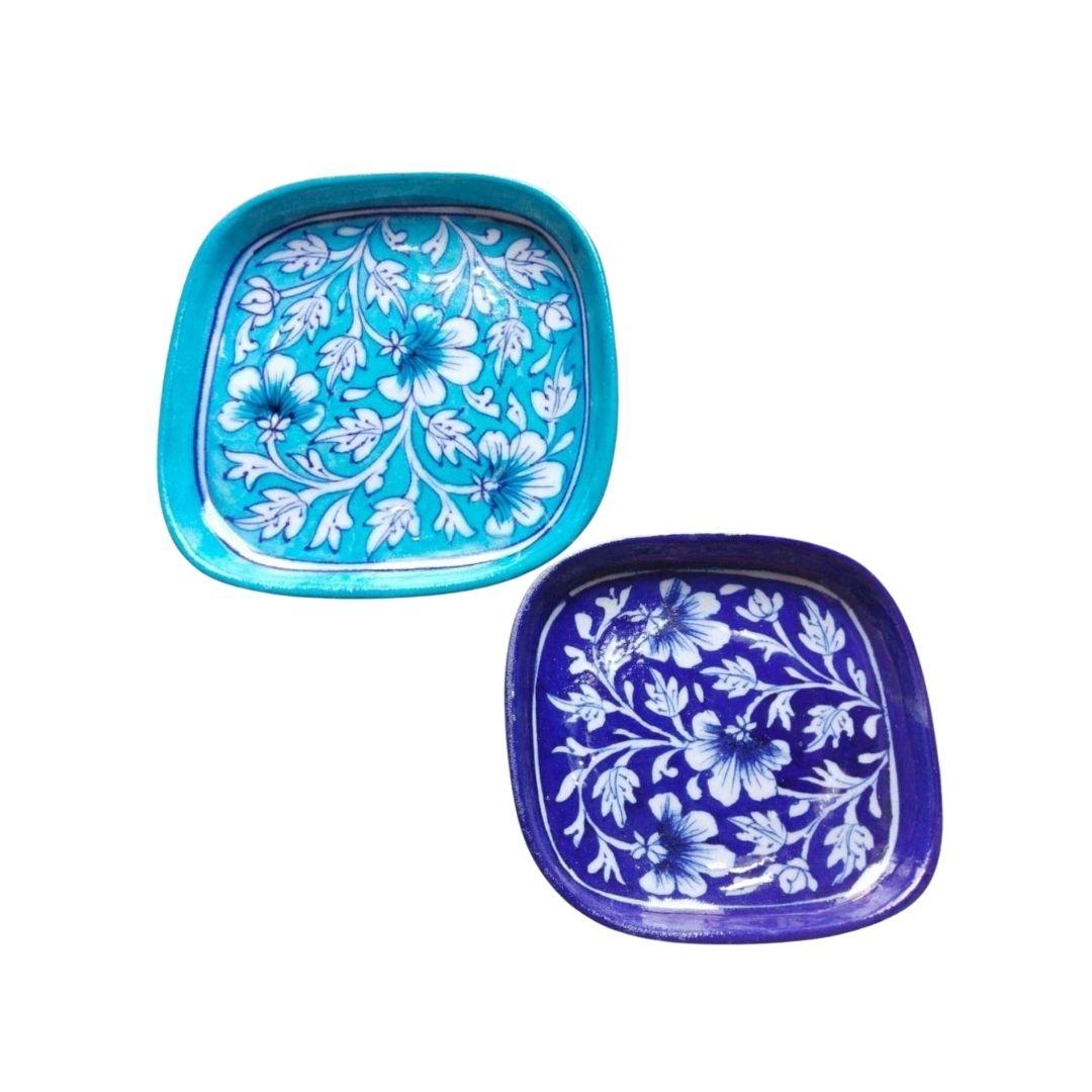 blue square blue pottery ceramic serving plates