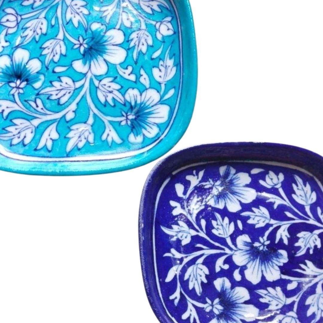blue square blue pottery ceramic serving plates