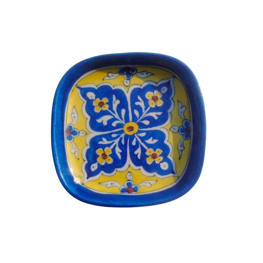 ethnic motif square blue pottery ceramic plate 2