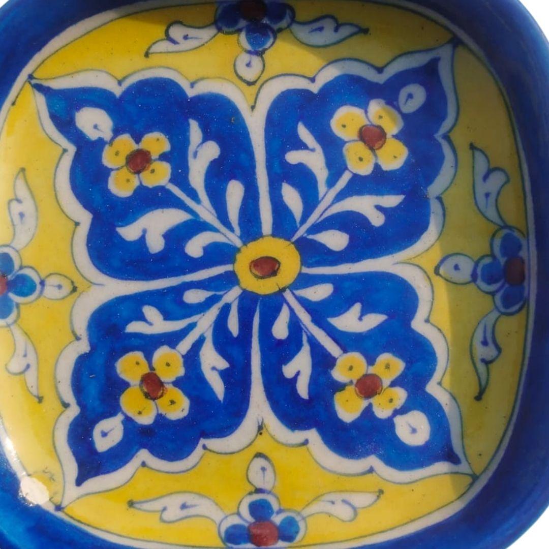 ethnic motif square blue pottery ceramic plate 2