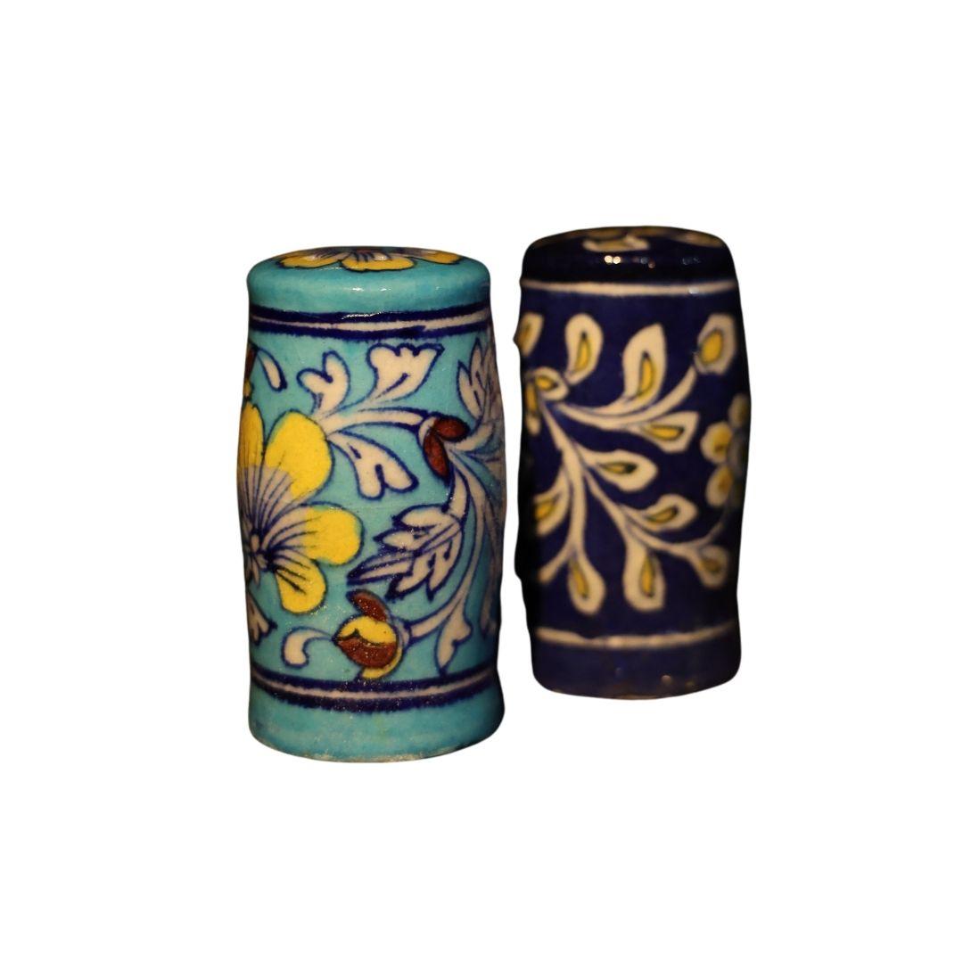 blue pottery ceramic salt and pepper shakers