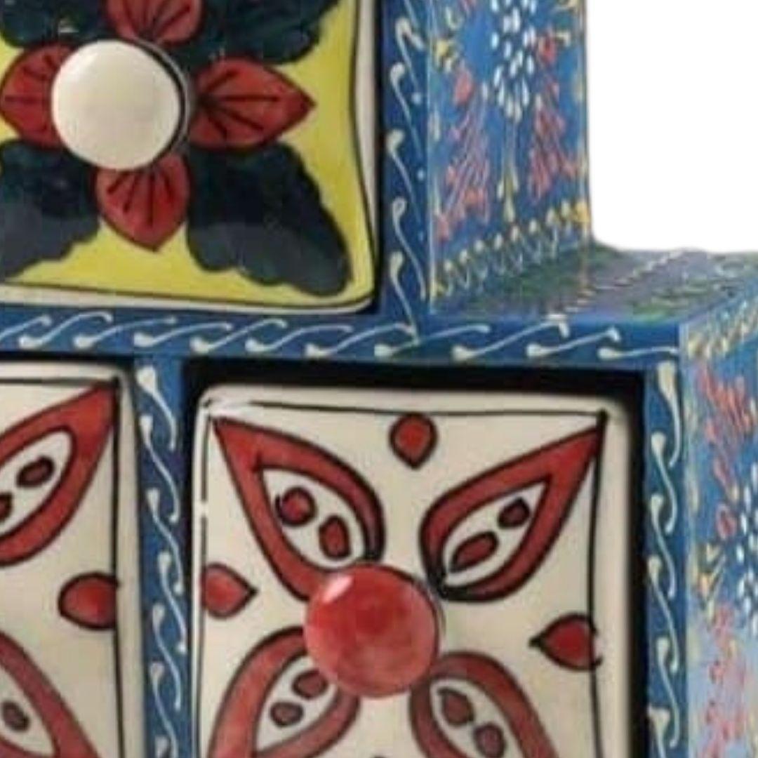 aqua blue pottery wooden ceramic jewellery box