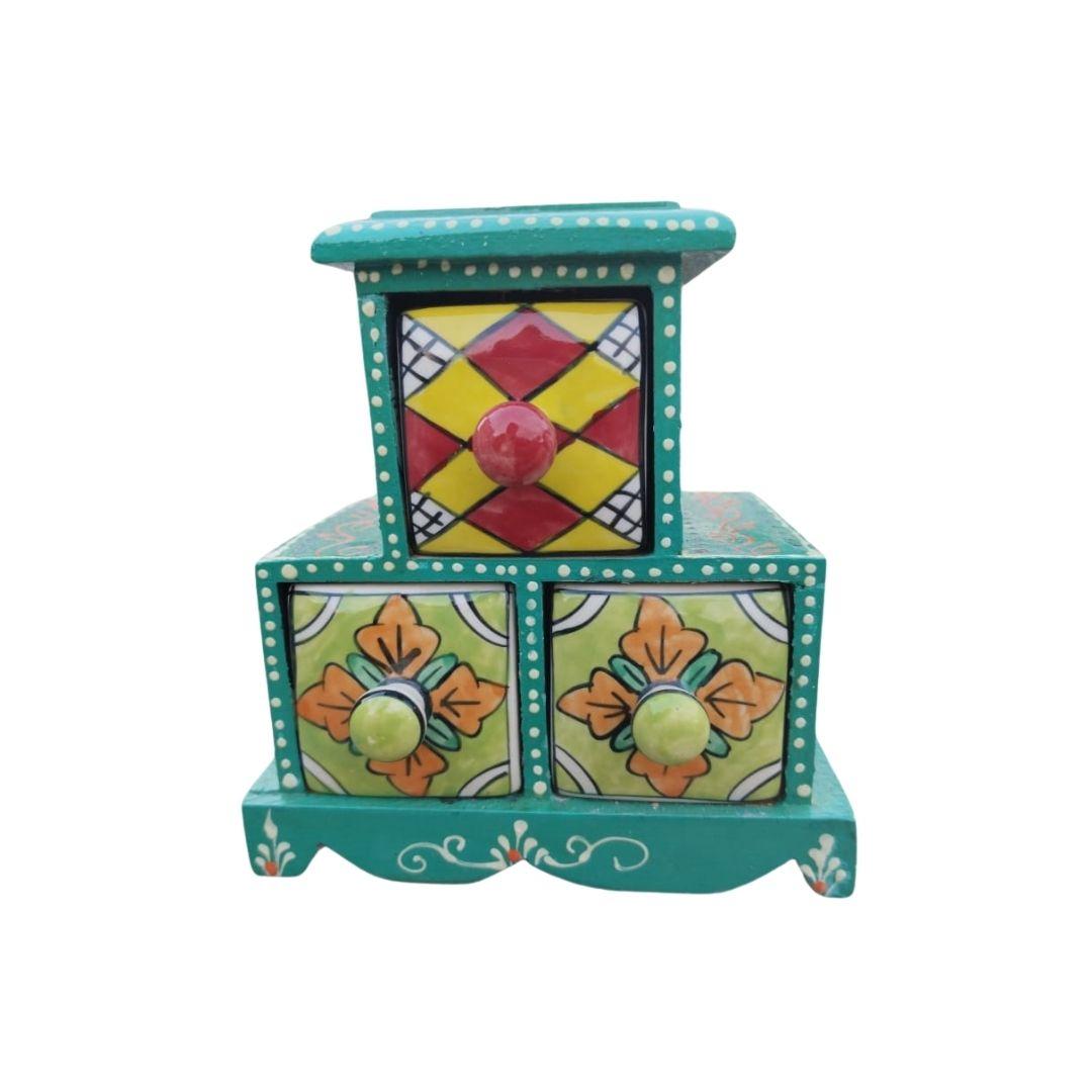Turquoise Blue Pottery Wooden Ceramic Jewellery Box