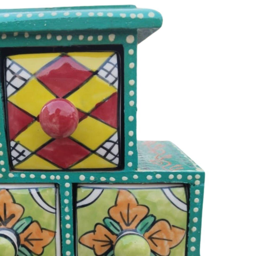 Turquoise Blue Pottery Wooden Ceramic Jewellery Box