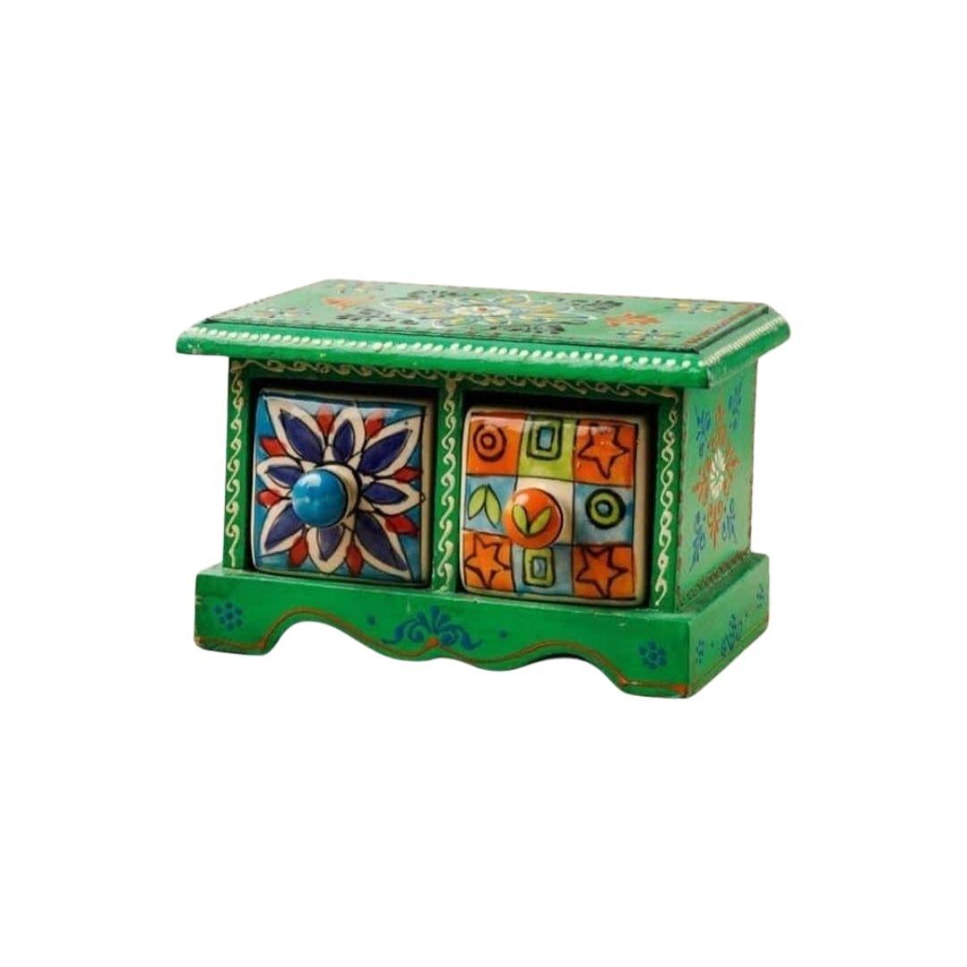 Dual Blue Pottery Wooden Ceramic Jewellery Box in 2 colour options