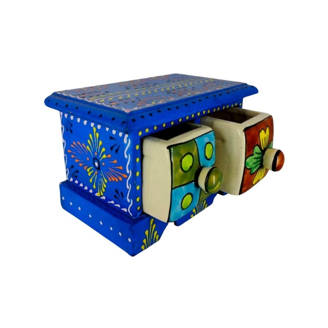Dual Blue Pottery Wooden Ceramic Jewellery Box in 2 colour options