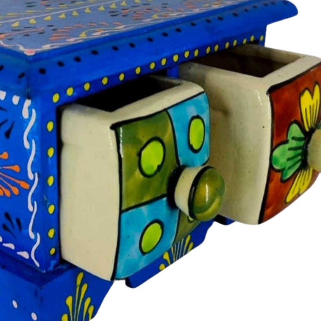 Dual Blue Pottery Wooden Ceramic Jewellery Box in 2 colour options