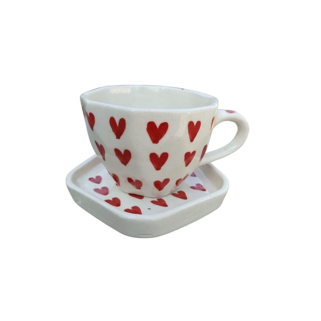 ceramic hearts coaster and mugs set