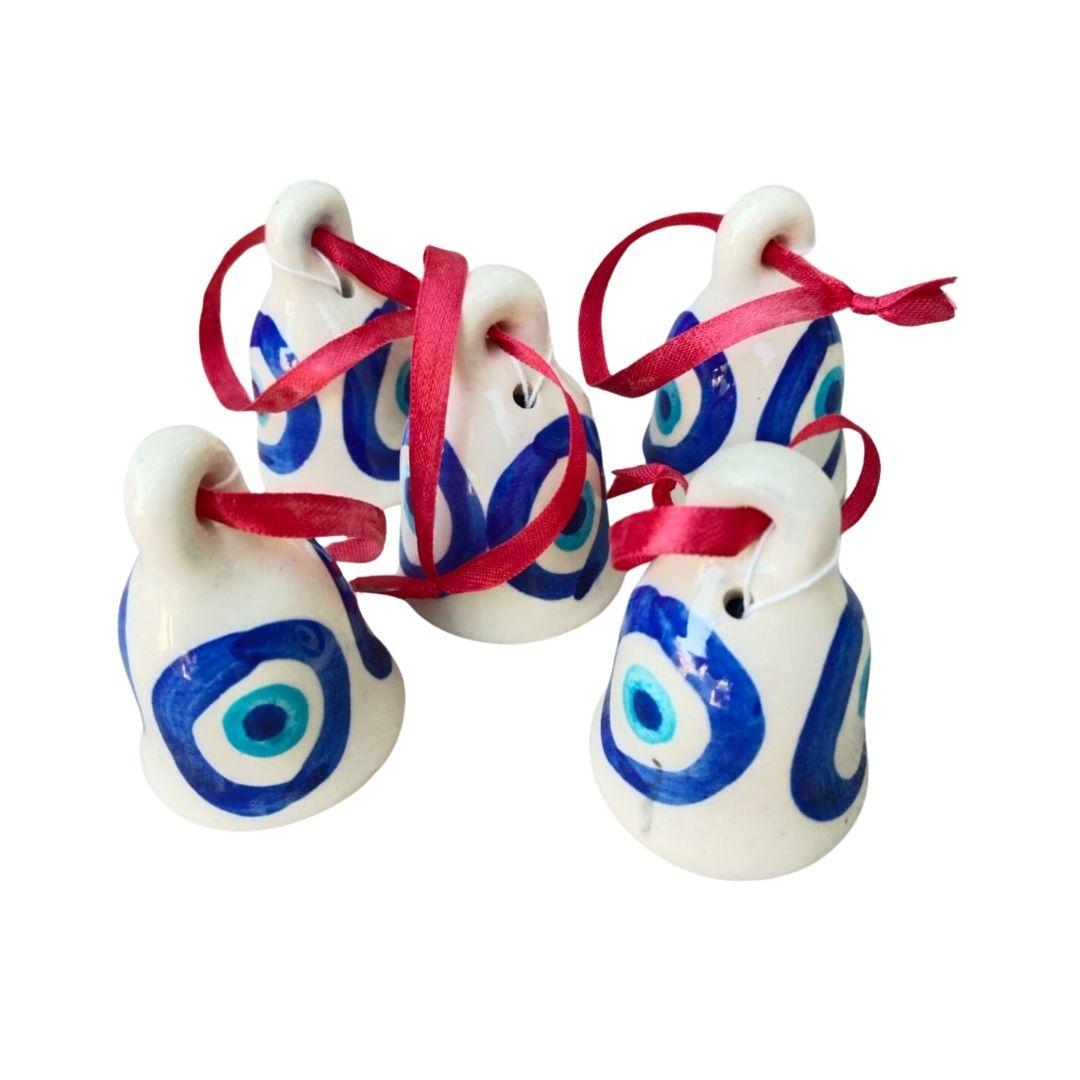 Blue Pottery Ceramic Evil Eye Decor Bells