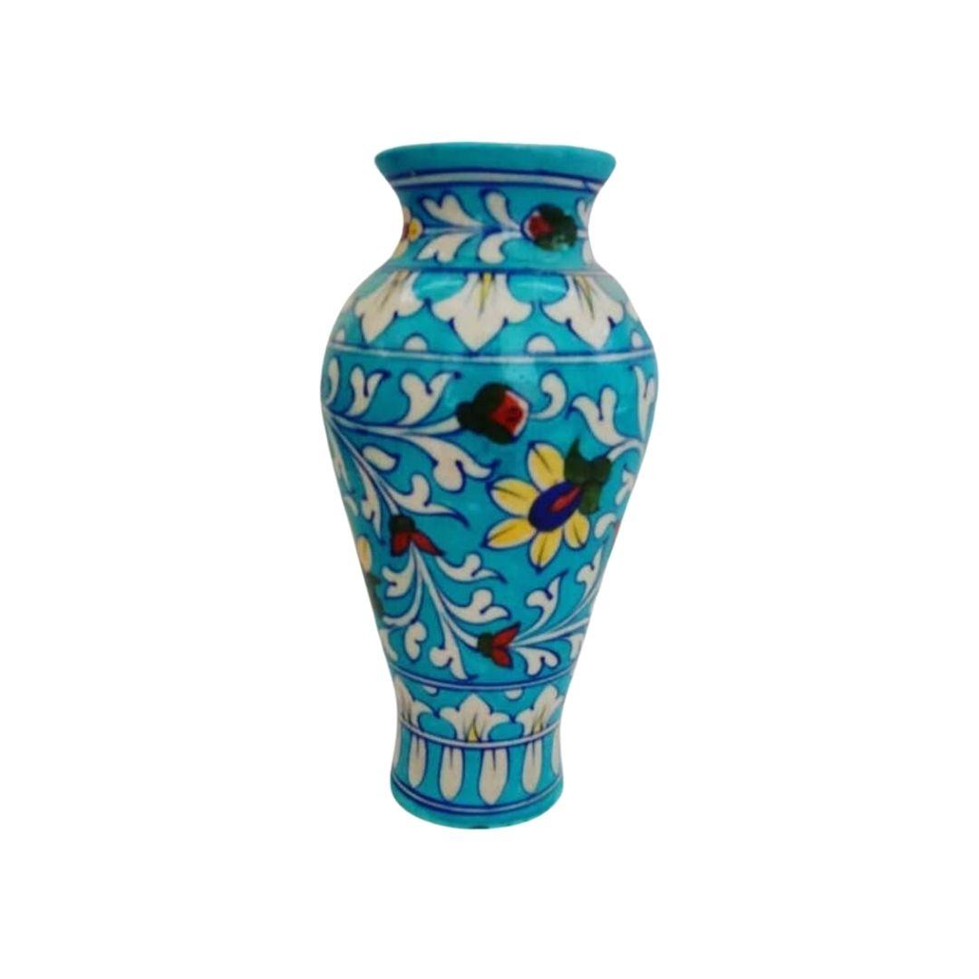 Aqua Floral Blue pottery ceramic vase
