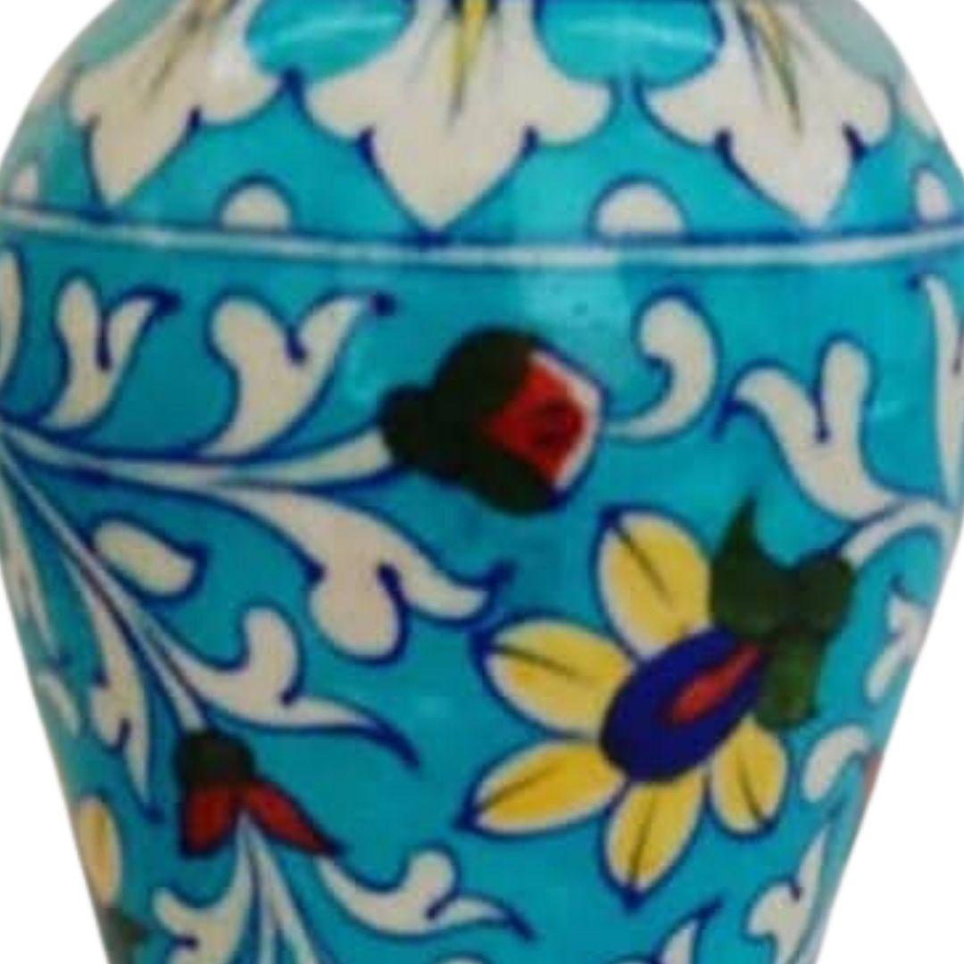 Aqua Floral Blue pottery ceramic vase