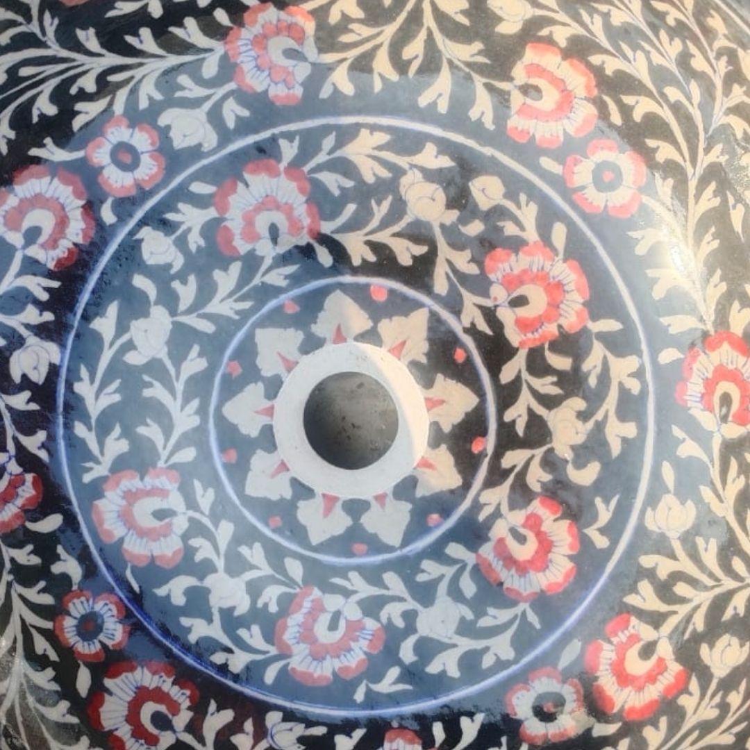 Flora Designer Blue Pottery Ceramic Wash Basin