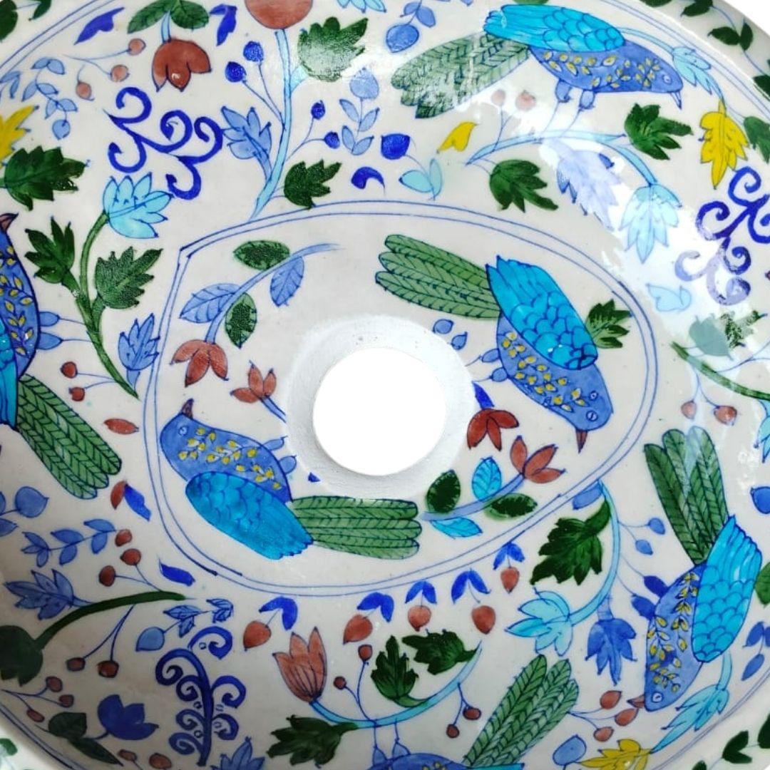 Fauna Designer Blue Pottery Ceramic Wash Basin