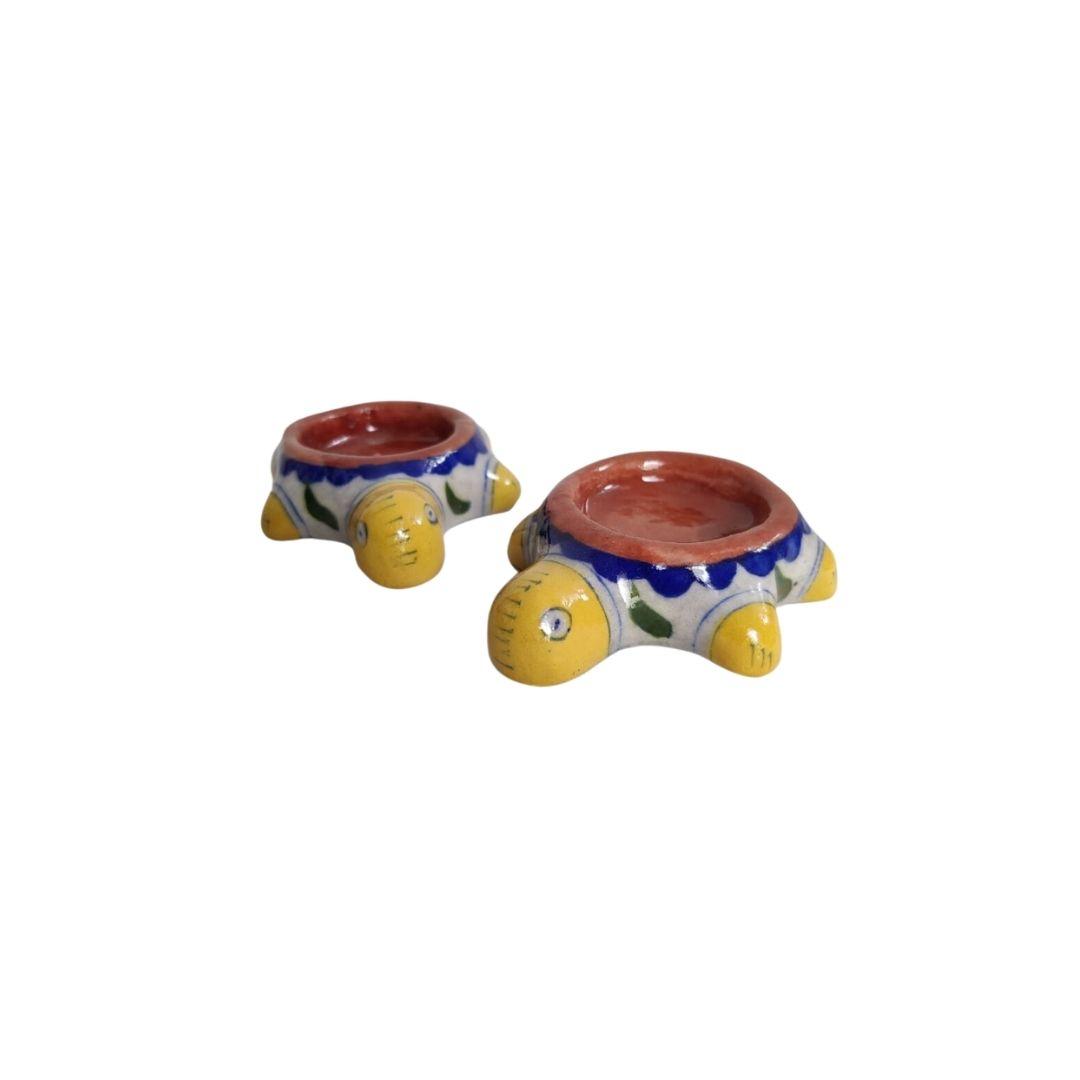Turtle Blue Pottery Ceramic Tea Light Holders