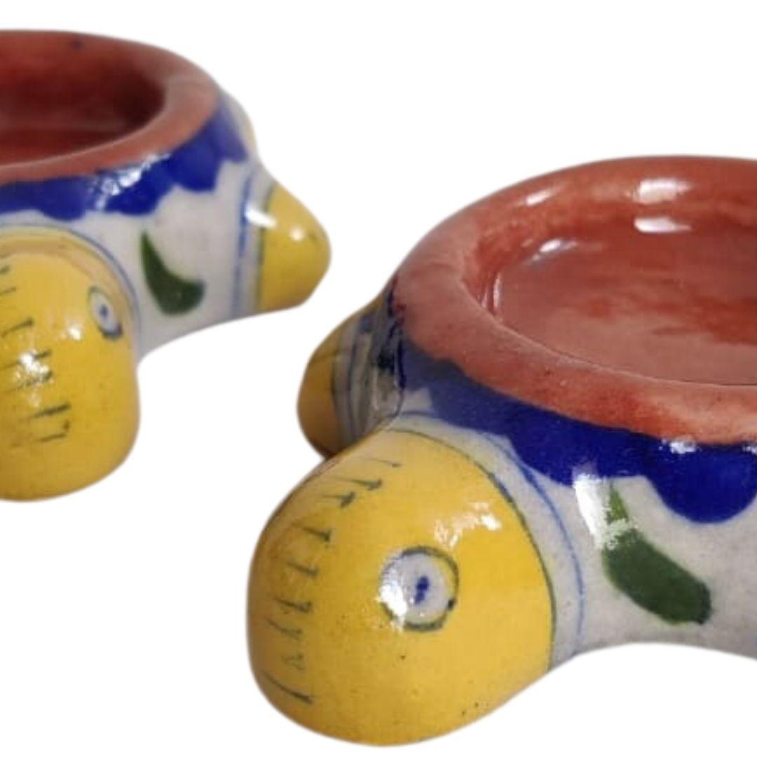 Turtle Blue Pottery Ceramic Tea Light Holders