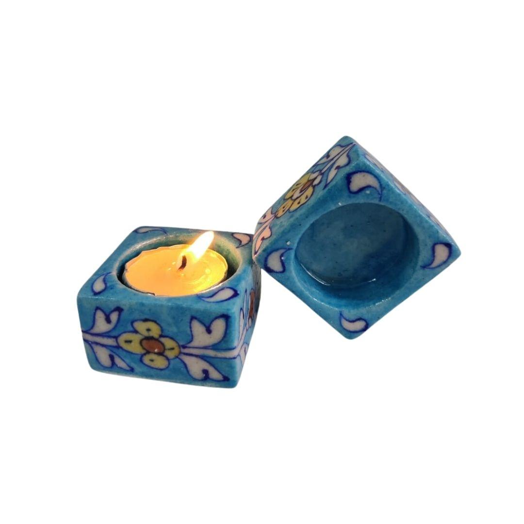 Blue Pottery Square Tea Light holders