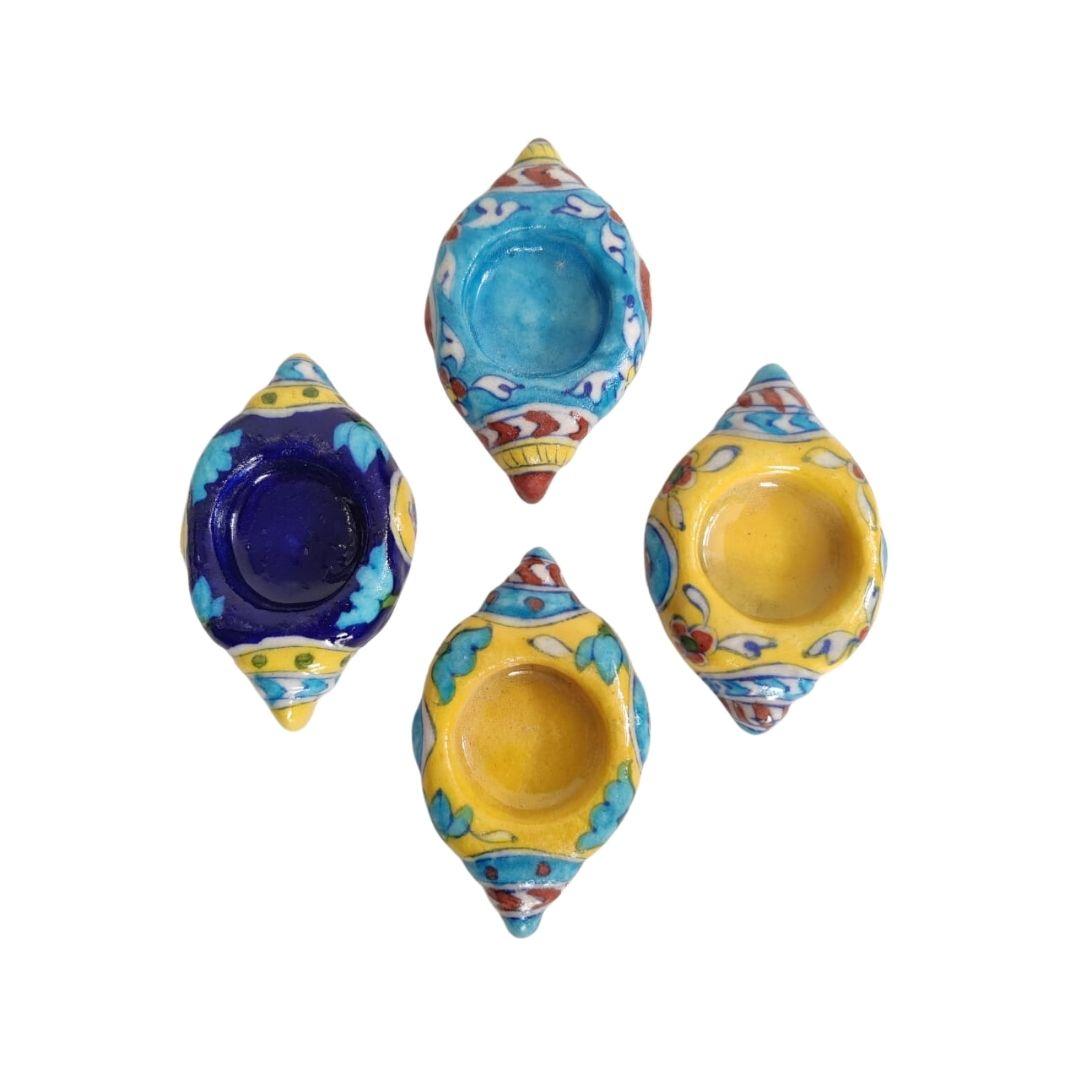 Sea Shell Blue Pottery ceramic tea light holders